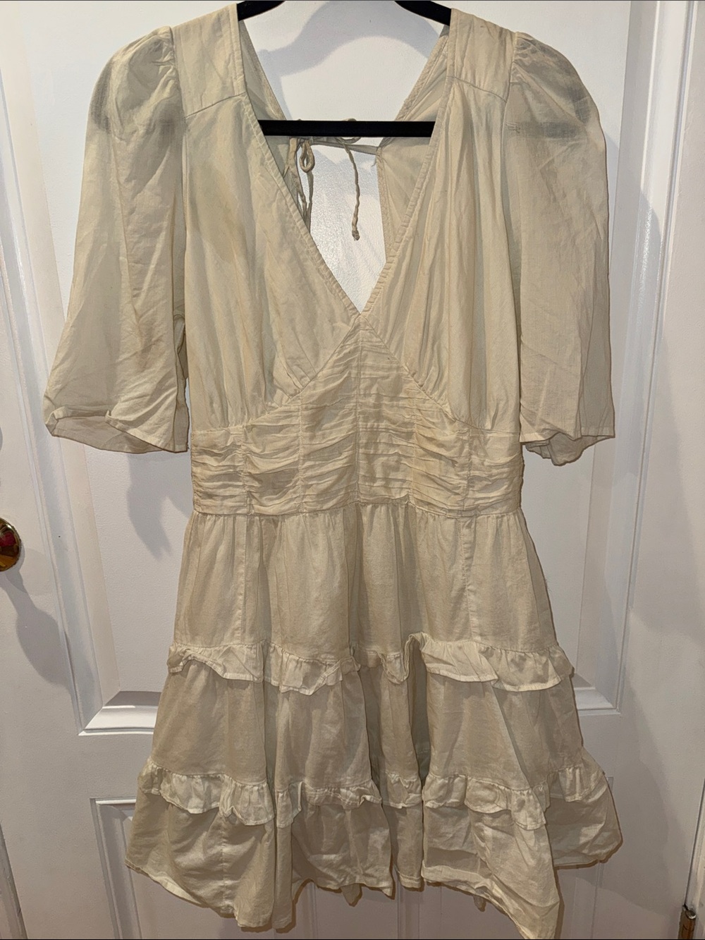 American Eagle XL Cream Cottagecore Tiered Puff Sleeve Mini Dress Boho